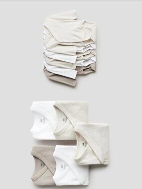 H&M 5 pack long sleeve Neutral Bodysuit Multipack - White, Cream, Taupe 0-3mo
